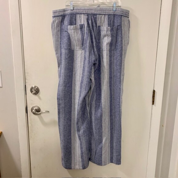 Old Navy Womens Blue White Linen Bld Hi Rise Drawstring Palazzo Pants Sz XL Tall - Picture 4 of 9